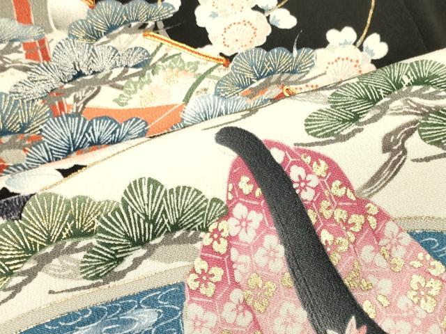 平和屋着物■豪華黒留袖 駒刺繍 扇面人物花松文 金彩 正絹 逸品 CABM1023oy