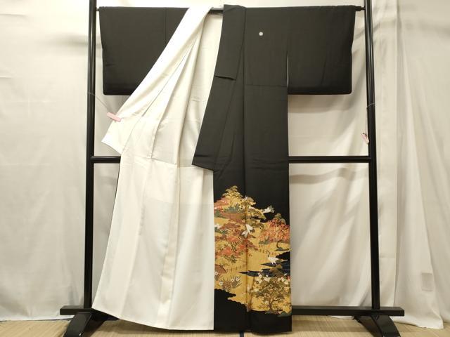 平和屋着物■豪華黒留袖 群鶴花松文 金銀彩 正絹 逸品 CABM1042oy