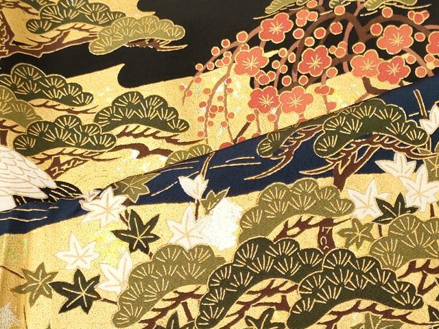 平和屋着物■豪華黒留袖 群鶴花松文 金銀彩 正絹 逸品 CABM1042oy