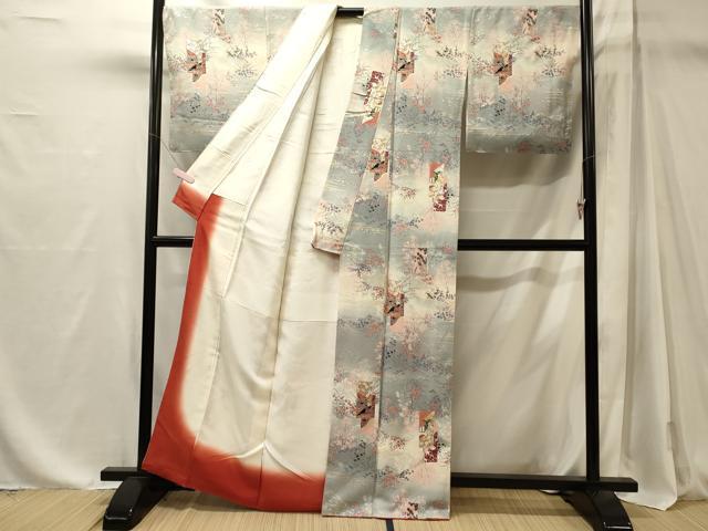 平和屋着物■上質な小紋 短冊流水草花文 暈し染め 金銀彩 正絹 逸品 未使用 CABM1079oy