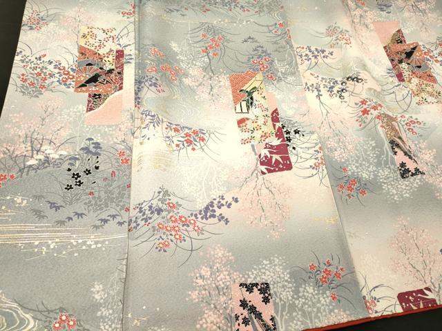 平和屋着物■上質な小紋 短冊流水草花文 暈し染め 金銀彩 正絹 逸品 未使用 CABM1079oy