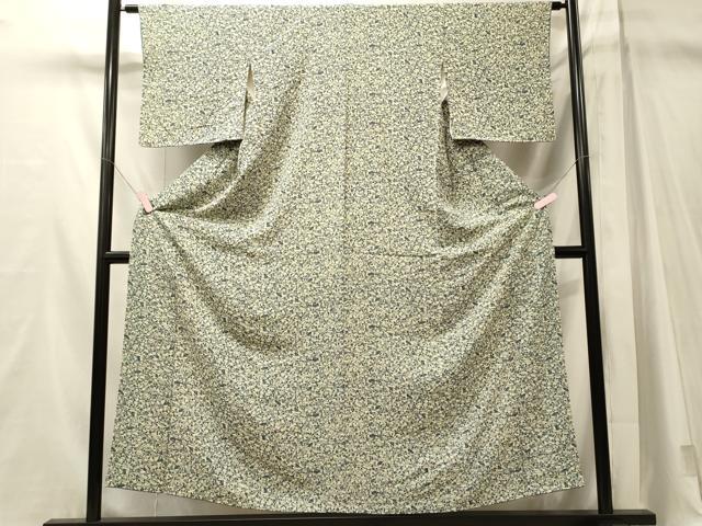平和屋着物■上質な紬 型染め 流水檜扇花文 正絹 逸品 CABM1091oy