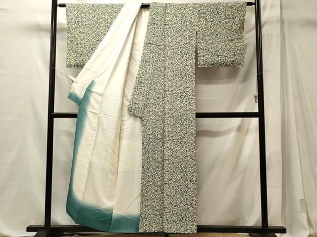 平和屋着物■上質な紬 型染め 流水檜扇花文 正絹 逸品 CABM1091oy