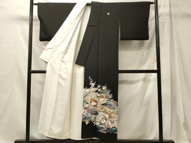 平和屋着物■豪華黒留袖 作家物 駒刺繍 鴛鴦草花文 暈し染め 金彩 正絹 逸品 CABM1110oy