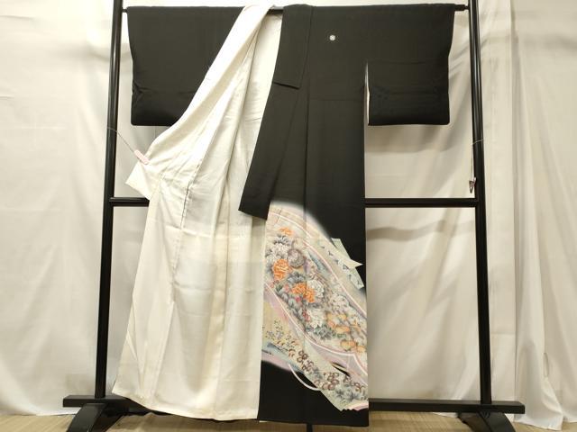 平和屋着物■豪華黒留袖 作家物 刺繍 孔雀花文 暈し染め 銀彩 正絹 逸品 CABM1111oy