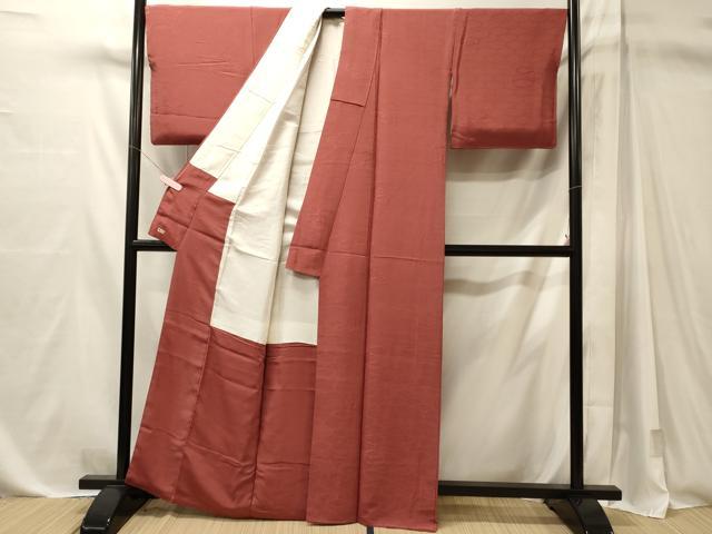 平和屋着物■上質な色無地 幾何学地紋 銀朱色 三越扱い 正絹 逸品 CABM1125oy