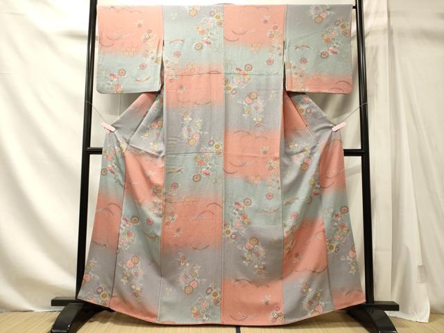 平和屋着物■上質な小紋 雪芝草花丸文 暈し染め 金彩 正絹 逸品 CABM1148oy