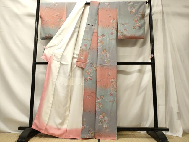平和屋着物■上質な小紋 雪芝草花丸文 暈し染め 金彩 正絹 逸品 CABM1148oy