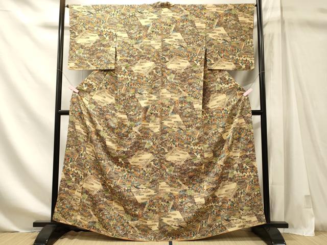 平和屋着物■上質な小紋 型染め 冊子人物風景文 正絹 逸品 CABM1163oy
