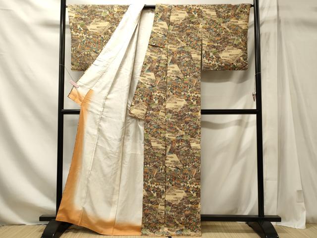 平和屋着物■上質な小紋 型染め 冊子人物風景文 正絹 逸品 CABM1163oy