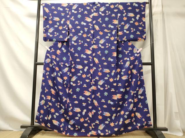 平和屋着物■上質な小紋 舞蝶草花文 鬼しぼ縮緬 高島屋扱い 正絹 逸品 CABM1190oy