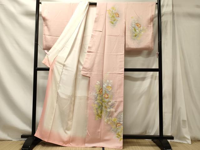 平和屋着物■中国三大刺繍 相良刺繍 訪問着 草花文 暈し染め 金彩 正絹 逸品 CABM1198oy