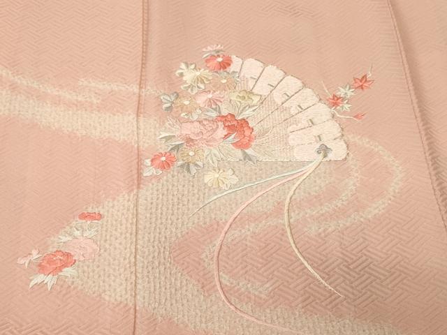平和屋着物■訪問着 駒刺繍 絞り 流水檜扇草花文 正絹 逸品 CABM1202ev