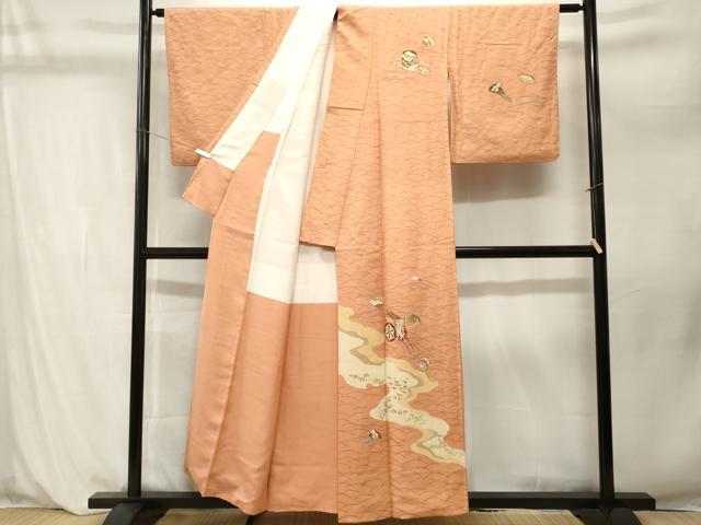 平和屋着物■訪問着 駒刺繍 芝草御所車文箱花文 金彩 正絹 逸品 CABM1203ev