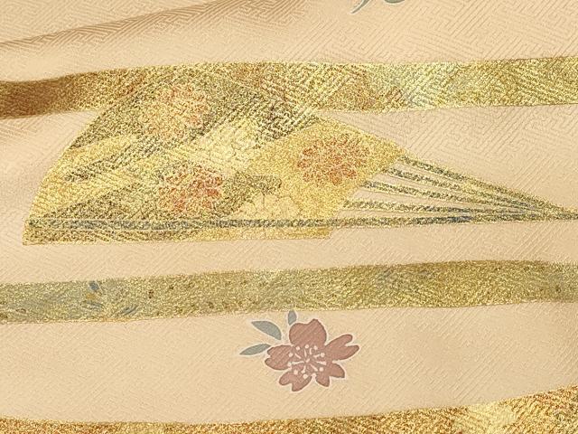 平和屋着物■訪問着 刺繍 鬘帯扇面舞花文 暈し染め 金彩 正絹 逸品 CABM1207ev