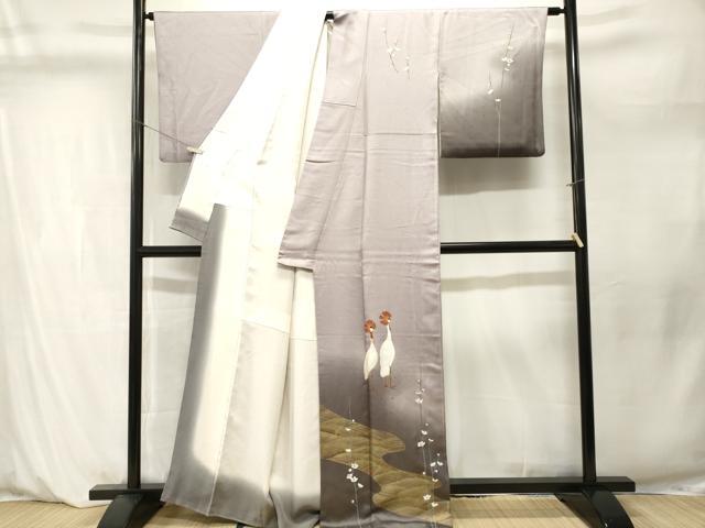 平和屋着物■訪問着 鶏 流水草花文 暈し染め 金彩 正絹 逸品 CABM1228ev