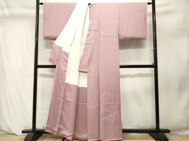 平和屋着物■訪問着 色無地 風景地紋 紅藤色 正絹 逸品 CABM1231ev