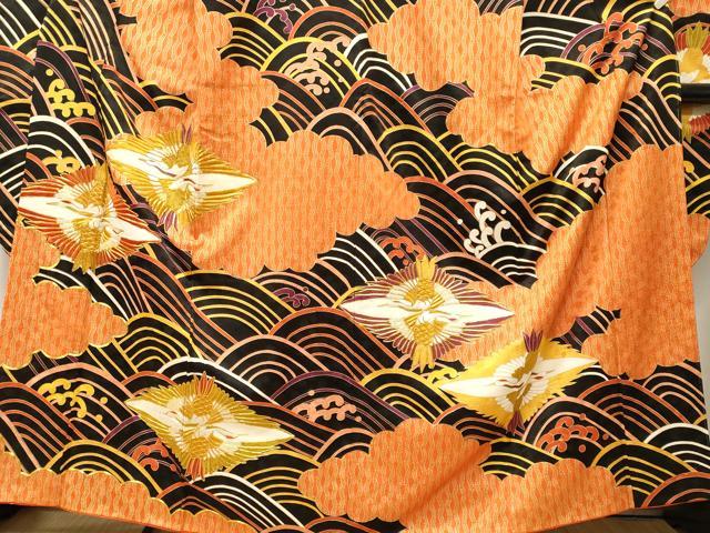 平和屋着物■豪華振袖 駒刺繍 雲取り立波双鶴文 金彩 正絹 逸品 CABM1236ev