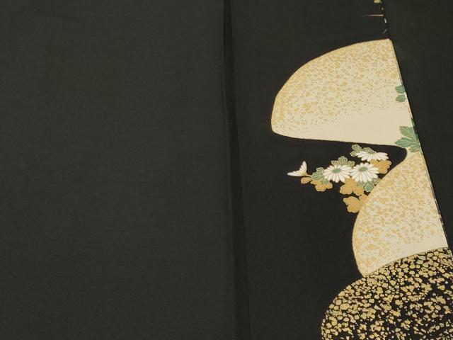 平和屋着物■豪華黒留袖 駒刺繍 萬寿染 地紙扇面草花文 暈し染め 正絹 逸品 CABM1240ev