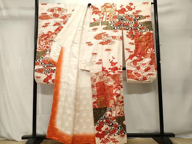 平和屋着物■豪華振袖 駒刺繍 松竹梅御所車花文 金彩 正絹 逸品 CABM1243ev
