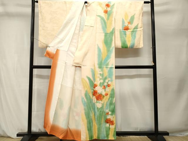 平和屋着物■訪問着 駒刺繍 草花文 暈し染め 金彩 正絹 逸品 CABM1270ev