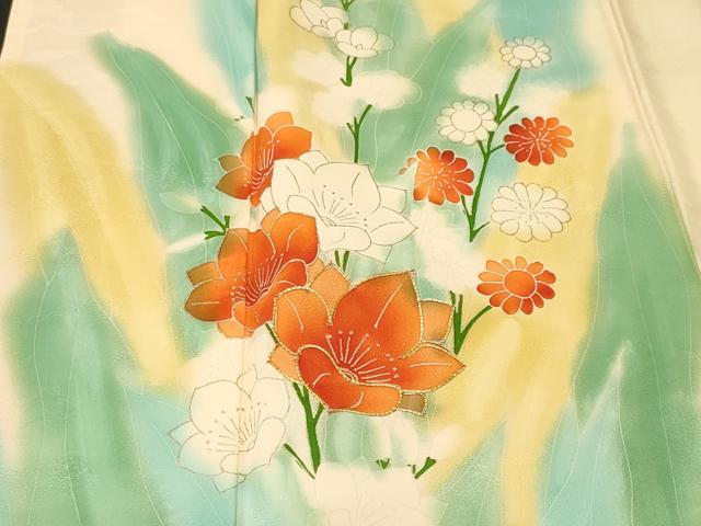 平和屋着物■訪問着 駒刺繍 草花文 暈し染め 金彩 正絹 逸品 CABM1270ev