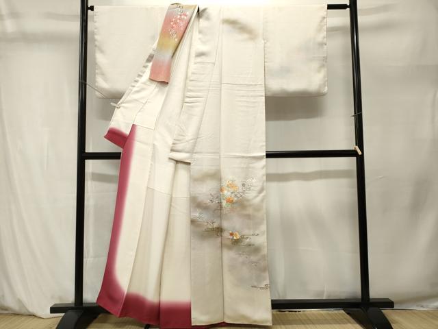 平和屋着物■訪問着 総刺繍 駒刺繍 流水鴛鴦草花文 暈し染め 金彩 正絹 逸品 CABM1271ev