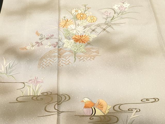 平和屋着物■訪問着 総刺繍 駒刺繍 流水鴛鴦草花文 暈し染め 金彩 正絹 逸品 CABM1271ev