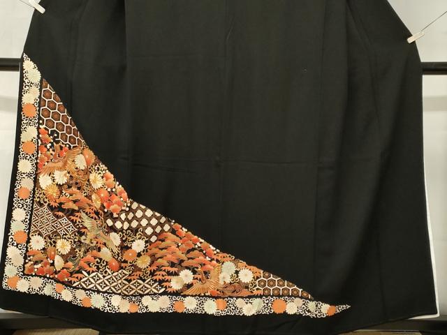 平和屋着物■豪華黒留袖 駒刺繍 松竹梅鳳凰花文 金彩 正絹 逸品 CABM1284ev