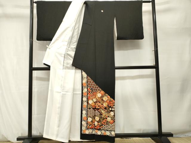 平和屋着物■豪華黒留袖 駒刺繍 松竹梅鳳凰花文 金彩 正絹 逸品 CABM1284ev