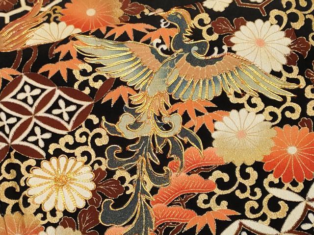 平和屋着物■豪華黒留袖 駒刺繍 松竹梅鳳凰花文 金彩 正絹 逸品 CABM1284ev