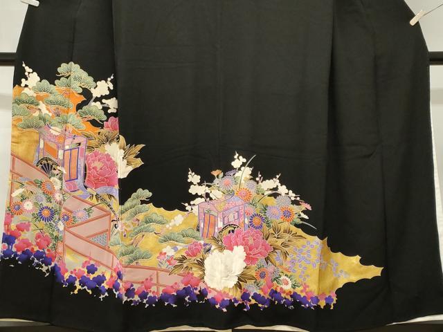 平和屋着物■豪華黒留袖 御所車草花文 金彩 正絹 逸品 CABM1289ev