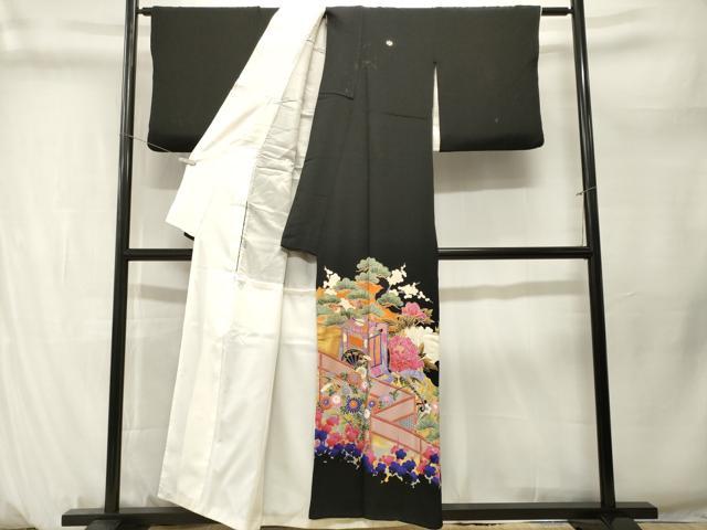 平和屋着物■豪華黒留袖 御所車草花文 金彩 正絹 逸品 CABM1289ev