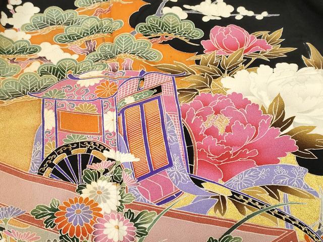 平和屋着物■豪華黒留袖 御所車草花文 金彩 正絹 逸品 CABM1289ev