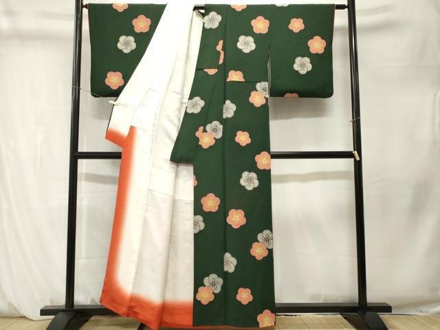 平和屋着物■上質な小紋 捻梅舞花文 暈し染め 鬼しぼ縮緬 正絹 逸品 CABM1306ev
