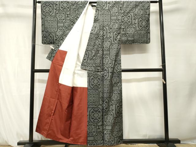 平和屋着物■本場大島紬 7マルキ 幾何学文 正絹 逸品 CABM1315ev