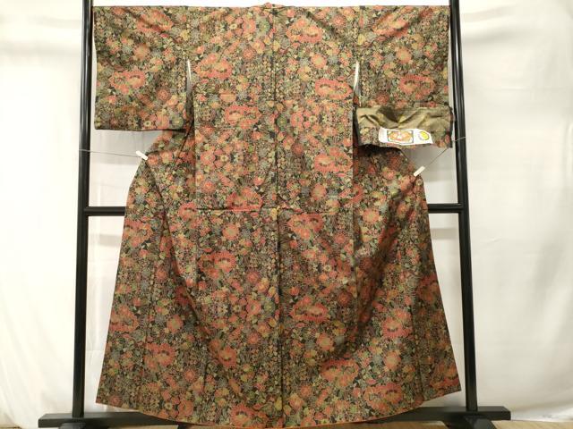平和屋着物■本場大島紬 7マルキ 草花尽くし 証紙付き 正絹 逸品 CABM1322ev