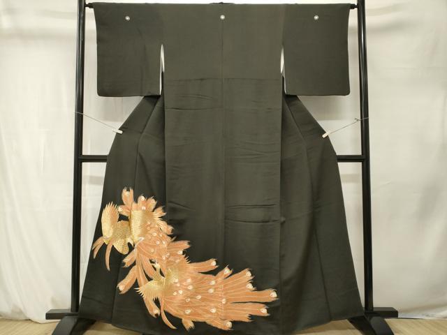 平和屋着物■豪華黒留袖 総刺繍 駒刺繍 孔雀文 金糸 正絹 逸品 CABM1337ev
