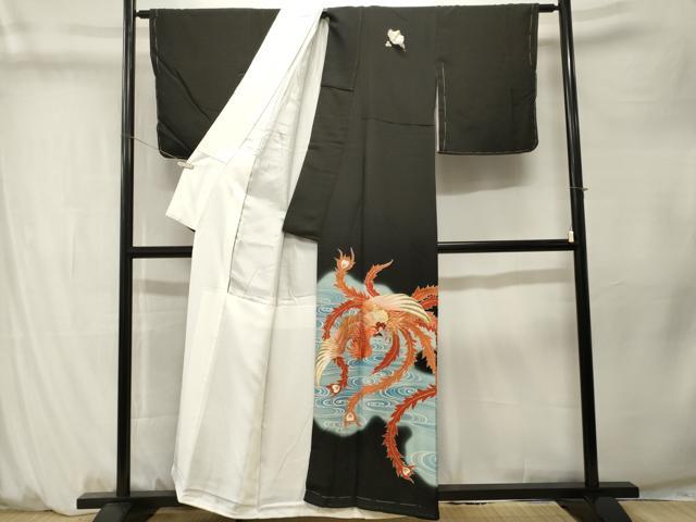 平和屋着物■豪華黒留袖 刺繍 鳳凰流水桐文 暈し染め 金彩 正絹 逸品 CABM1339ev