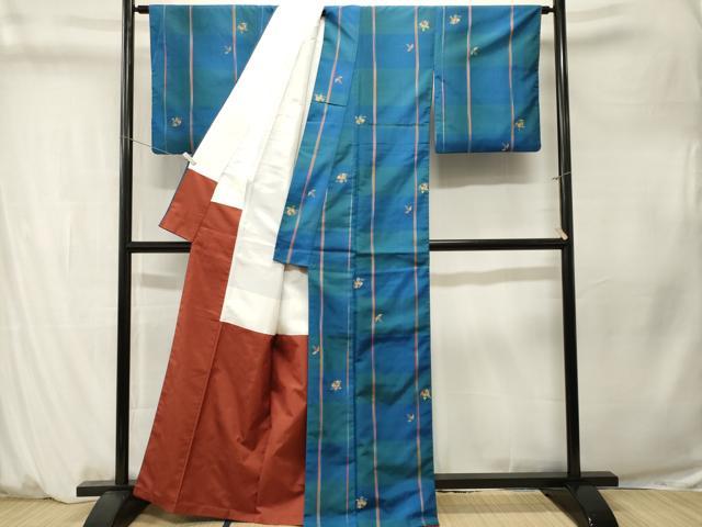 平和屋着物■上質な紬 格子舞花間道 正絹 逸品 CABM1343ev