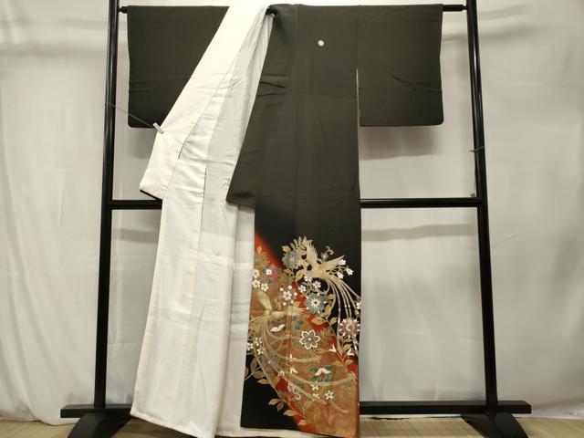 平和屋着物■豪華黒留袖 鳳凰更紗枝花文 暈し染め 金彩 正絹 逸品 CABM1345ev