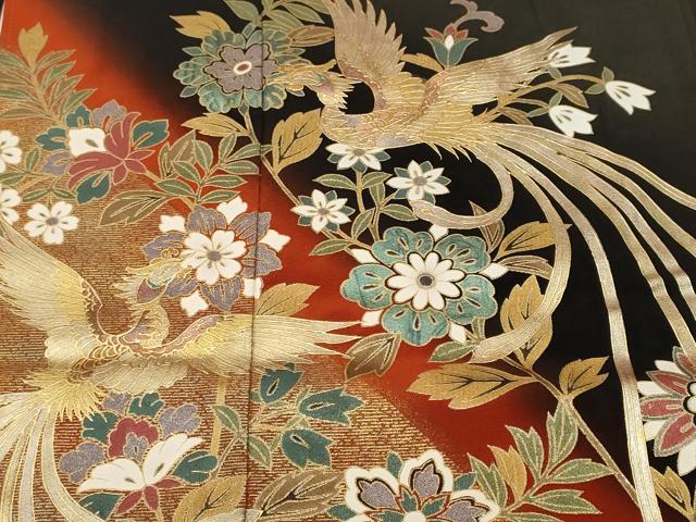 平和屋着物■豪華黒留袖 鳳凰更紗枝花文 暈し染め 金彩 正絹 逸品 CABM1345ev