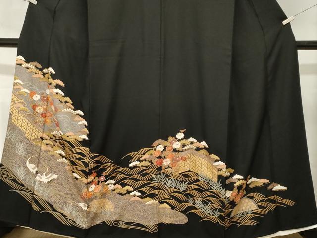 平和屋着物■豪華黒留袖 駒刺繍 松竹梅群鶴屏風花文 金彩 正絹 逸品 CABM1370ev