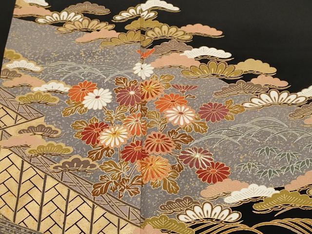 平和屋着物■豪華黒留袖 駒刺繍 松竹梅群鶴屏風花文 金彩 正絹 逸品 CABM1370ev