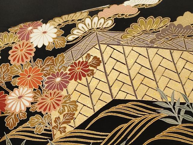 平和屋着物■豪華黒留袖 駒刺繍 松竹梅群鶴屏風花文 金彩 正絹 逸品 CABM1370ev