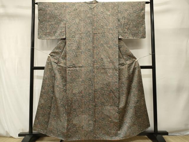 平和屋着物■上質な紬 更紗花文 正絹 逸品 CABM1392ev