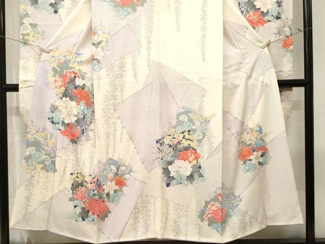 平和屋着物■豪華振袖 駒刺繍 色紙重ね藤花房草花文 銀彩 正絹 逸品 CABM1394ev