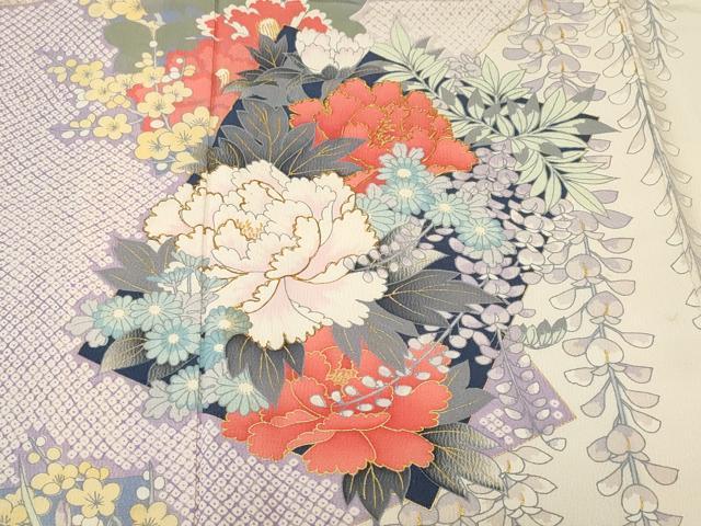 平和屋着物■豪華振袖 駒刺繍 色紙重ね藤花房草花文 銀彩 正絹 逸品 CABM1394ev