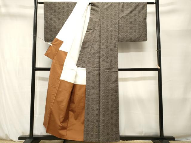 平和屋着物■上質な紬 麻の葉文様 正絹 逸品 CABM1415ev