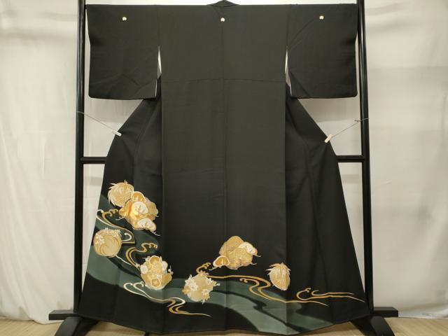 平和屋着物■豪華黒留袖 駒刺繍 立波松竹梅花文 暈し染め 金彩 正絹 逸品 CABM1430ev